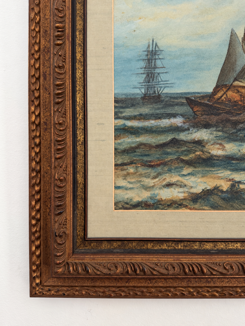 Mid-Century Maritime Framed Watercolor