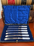 Antique set of 6 Butter Knives with Mother-of-Pearl Handles in Original Case