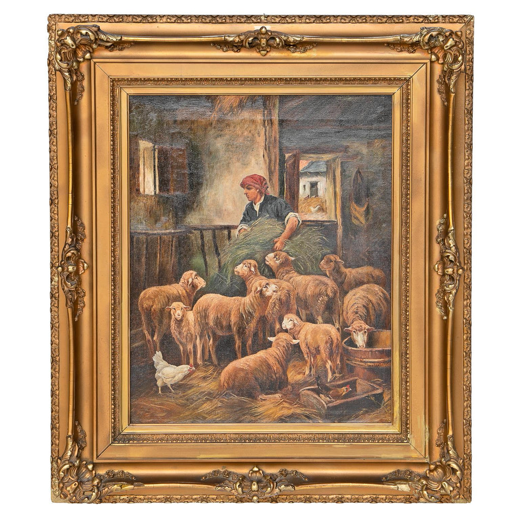 Framed Shepherd Scene, Oil on Canvas