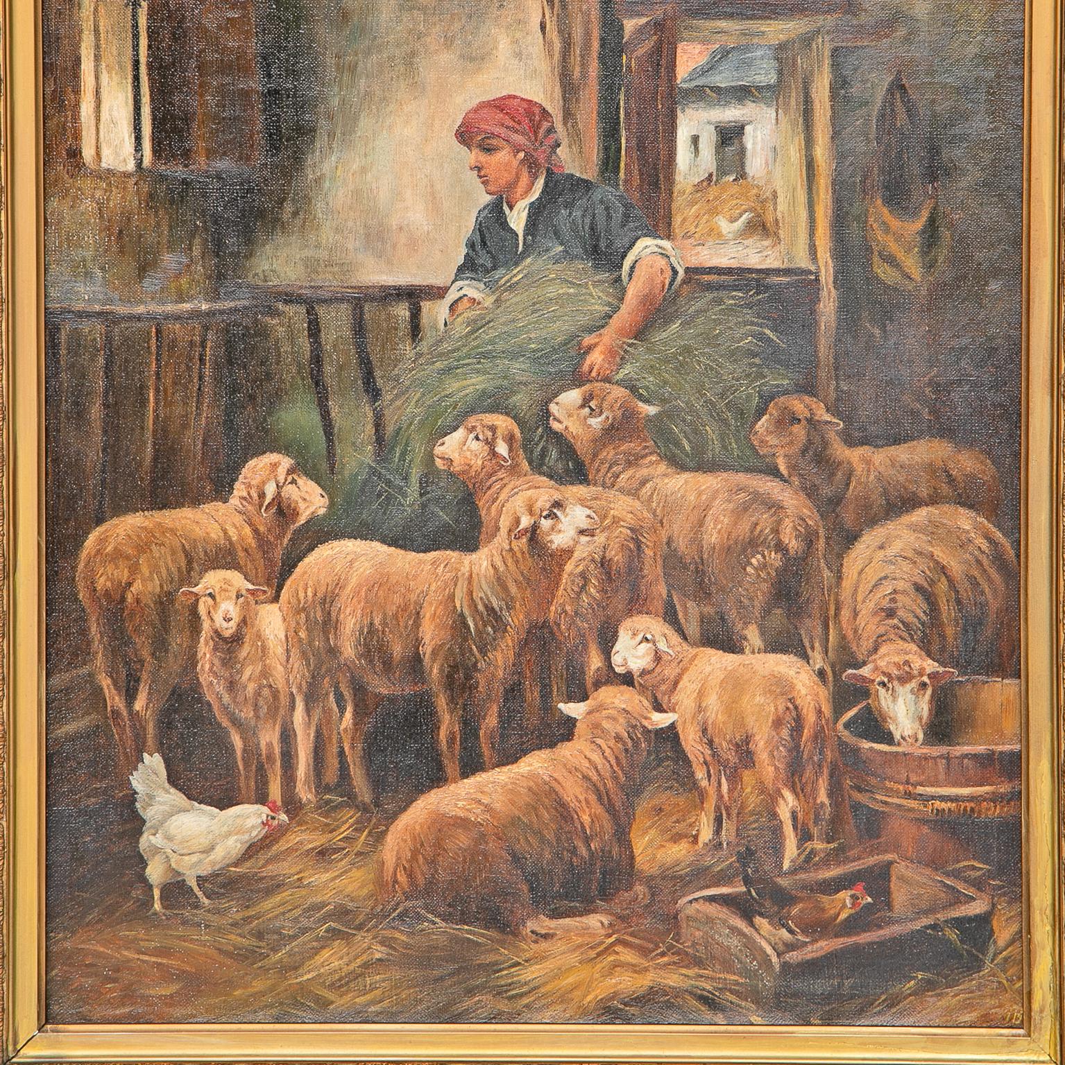 Framed Shepherd Scene, Oil on Canvas
