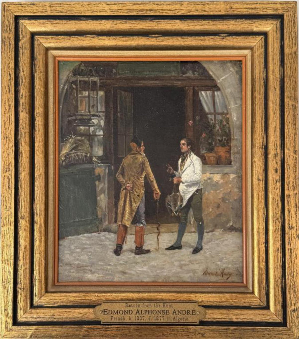 EM Andre Return From the Hunt Oil on Canvas
