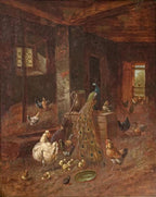 A.D. Nowey Barnyard Scene Oil on Canvas