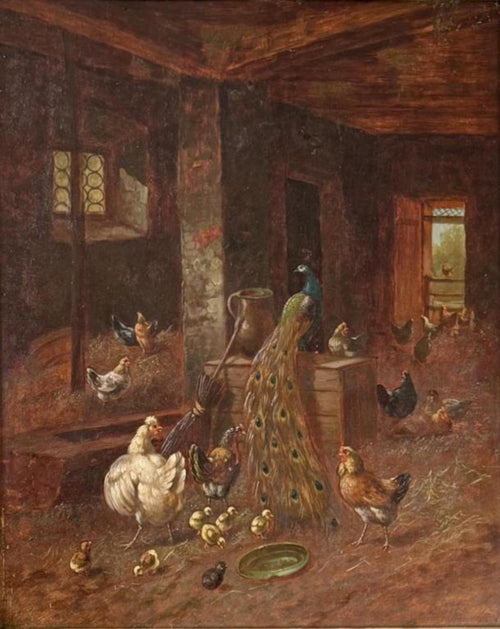 A.D. Nowey Barnyard Scene Oil on Canvas