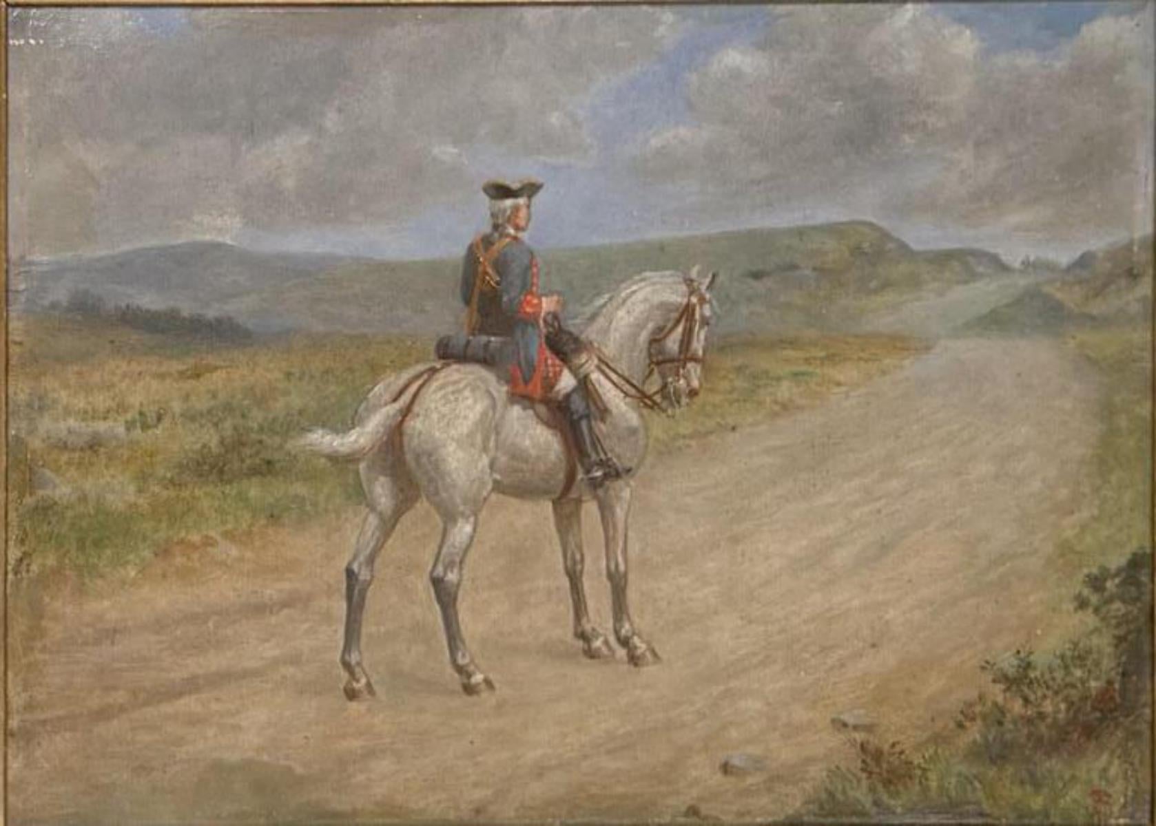 T Mackay Horse & Rider Oil on Canvas