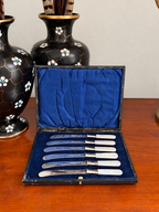 Antique set of 6 Butter Knives with Mother-of-Pearl Handles in Original Case